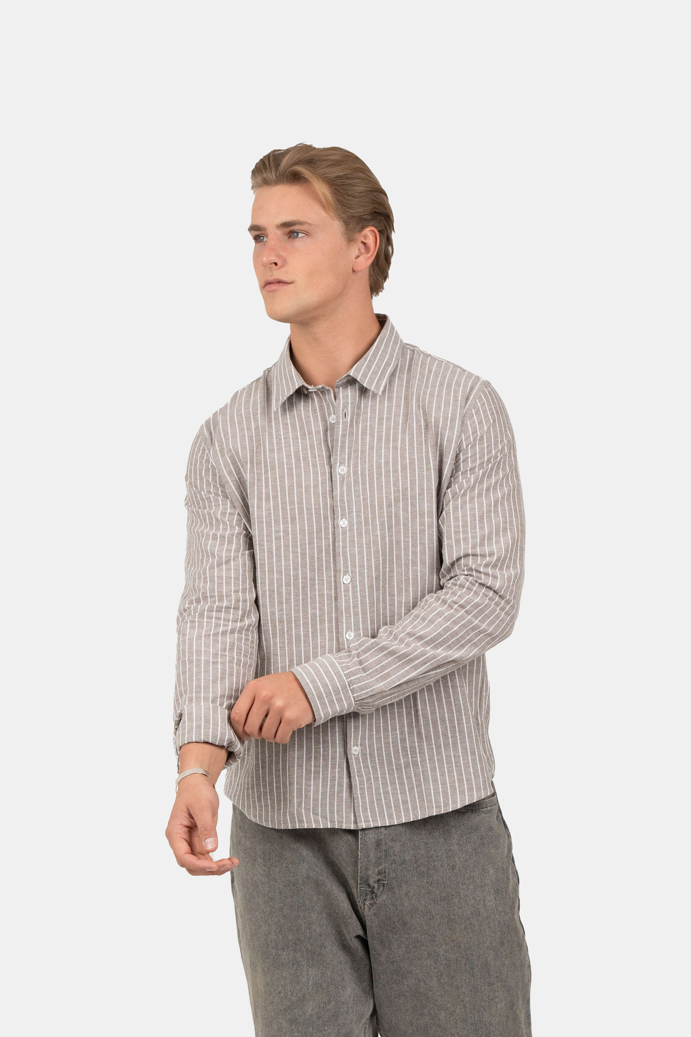 Langærmet Hørskjorte Mokka Stribet | Skagen-clothing.dk